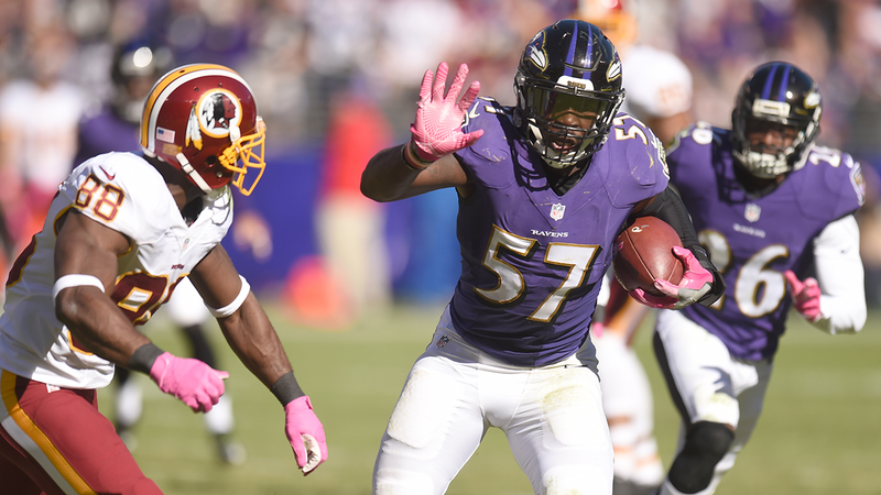 Baltimore linebacker C.J. Mosley, moments before disaster strikes. (Photo: Mitchell Layton/Getty Images)